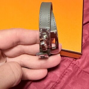 HERMES KELLY Leather Wrap Bracelet with Silver Hardware - Gray/Taupe